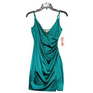NWT Inspired Hearts Sz S Emerald Green Satin Babydoll Mini Slip Dress, Y2K Fairy